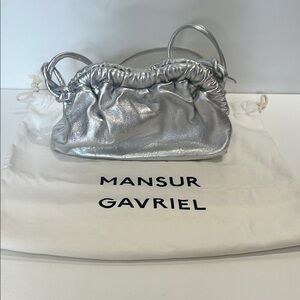 Mansur Gavriel Silver Metallic Shoulder Bag with Ruching